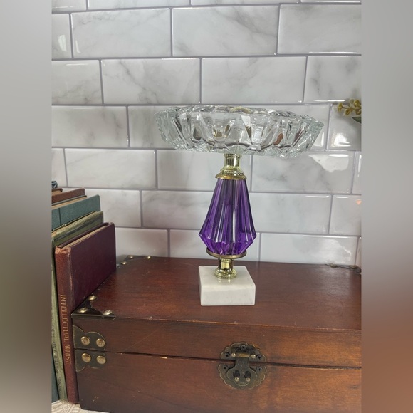 Vintage Crystal and Marble Italian Made Hollywood Regency Pedestal Ashtray - Picture 2 of 12